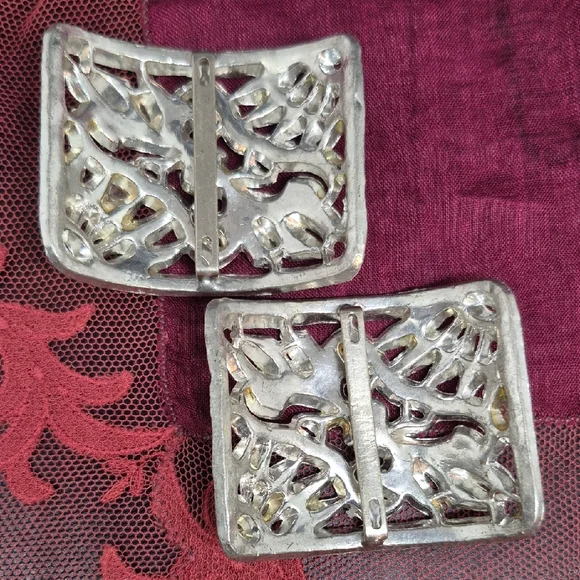 French Elegant Silver-Tone Rhinestone Shoe or Buckle/Clips - Picture 4 of 6